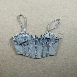 L.A. Hearts Denim Corset Top Small Bustier Y2K Acid Wash Zip Back